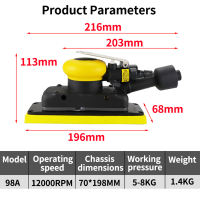 HIFESON Pneumatic Orbital Rectangular Sander Square Air Sander Pad Grinder vacuuming Polisher Sanding Tool Jitter bug Sanders 88A 98A 70*198mm Sandpaper Machine Professional tools for car polishing and grinding