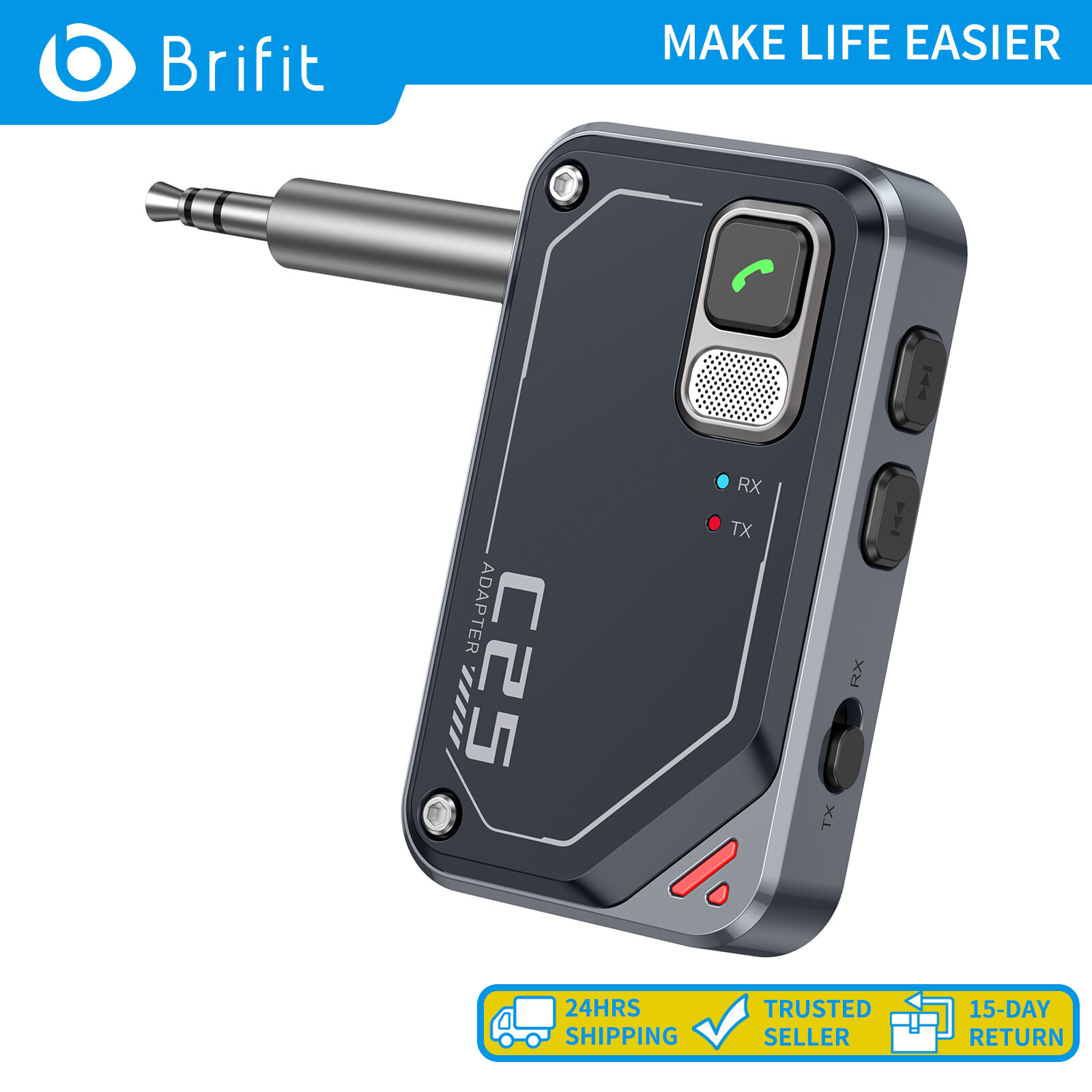 Brifit Bluetooth 5.3 Adapter 3.5mm Jack Aux Dongle, 2-in-1 Bluetooth Transmitter Receiver for Car Audio/ Home Stereo/ Headphones/ Speaker/Projector ราคา 217 บาท*ส่งฟรี