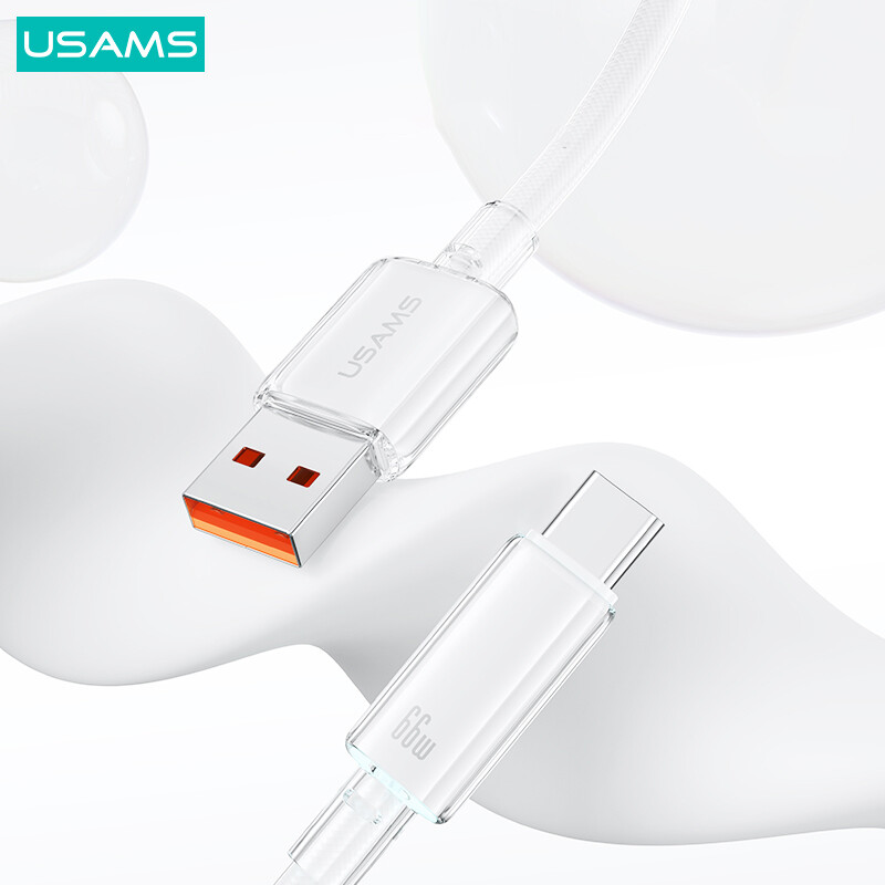 Usams 6A Loại-C Cáp sạc nhanh Hợp kim nhôm tansparent với llilight sạc nhanh cho iphone15/Huawei/oppo/Samsung 1.2m