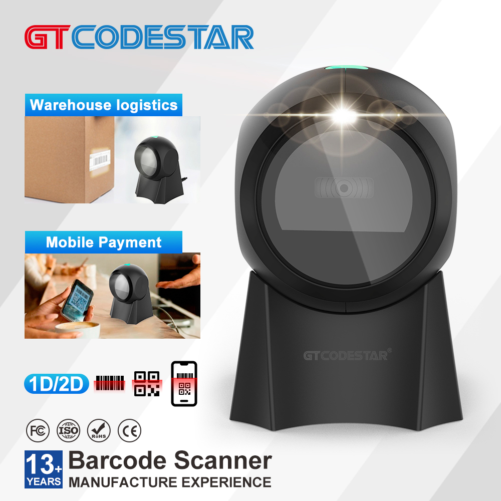 Gtcodestar máy quét mã vạch đa hướng 1d 2d máy quét mã vạch qr để bàn đầu đọc cho thu ngân nhà hàng siêu thị