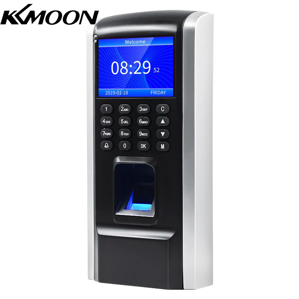 Kkmoon máy chấm công kiểm soát ra vào bằng vân tay đồng hồ thời gian sinh trắc học máy ghi âm kiểm tra nhân viên nhận dạng vân tay/mật khẩu/thẻ id đa ngôn ngữ với phần mềm hỗ trợ báo cáo xuất khẩu đĩa u cho khóa cửa