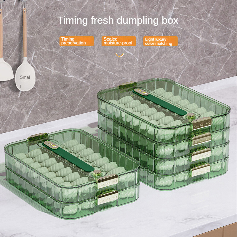 Gambar Household Large capacity Fresh keeping Box Portable Multi layer Dumpling Storage Box with Timing Refrigerator Freezing
