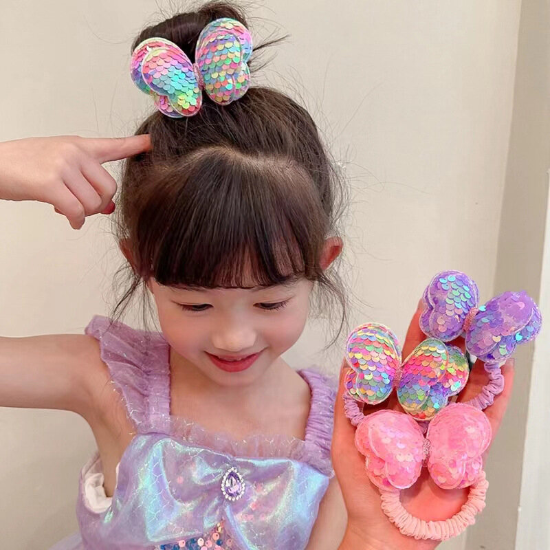 Dây buộc tóc nơ sequin dễ thương cô gái trẻ em dây buộc tóc tóc đuôi ngựa Phụ kiện tóc đồ đội đầu Băng cao su
