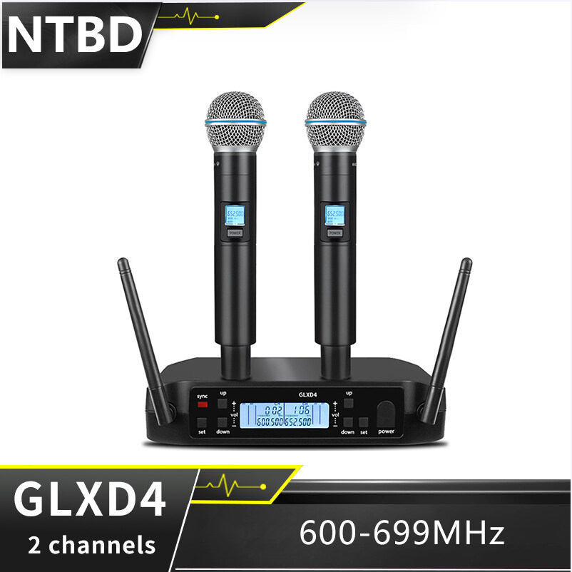Ntbd glxd4 beta58a UHF Chuyên Nghiệp Hệ thống micro không dây kép 2 kênh mic không dây cho biểu diễn sân khấu Nhà thờ bài phát biểu bên ca hát KTV nhà