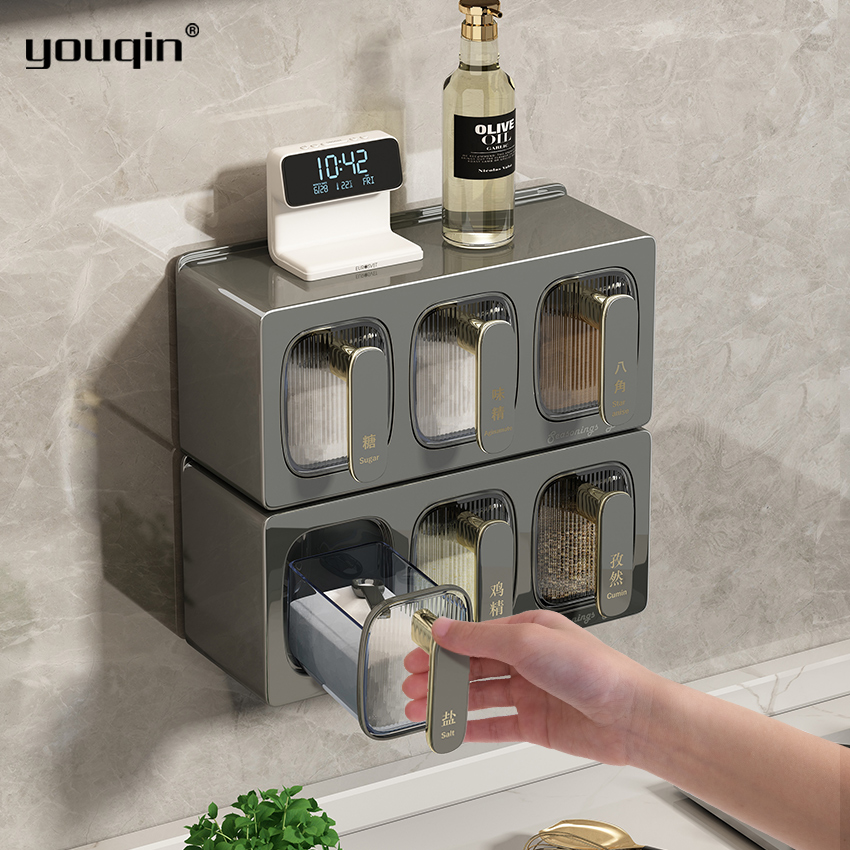 Youqin giá sắp xếp gia vị gắn tường nhà bếp bình lắc muối đường hộp đựng gia vị lọ đựng đồ dùng nhà bếp không cần đục lỗ hộp đựng gia vị hộp đựng gia vị 3 ngăn