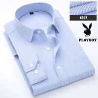 PLAYBOY Fashion Mens New Business Shirt Grid Casual Shirt Long sleeved slim fitting shirt
