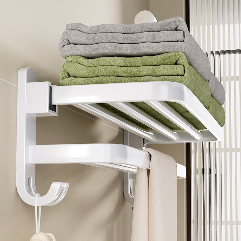 Gambar White towel rack bathroom hardware pendant bathroom toilet from punching aluminum shelf bath towel rack shelf space