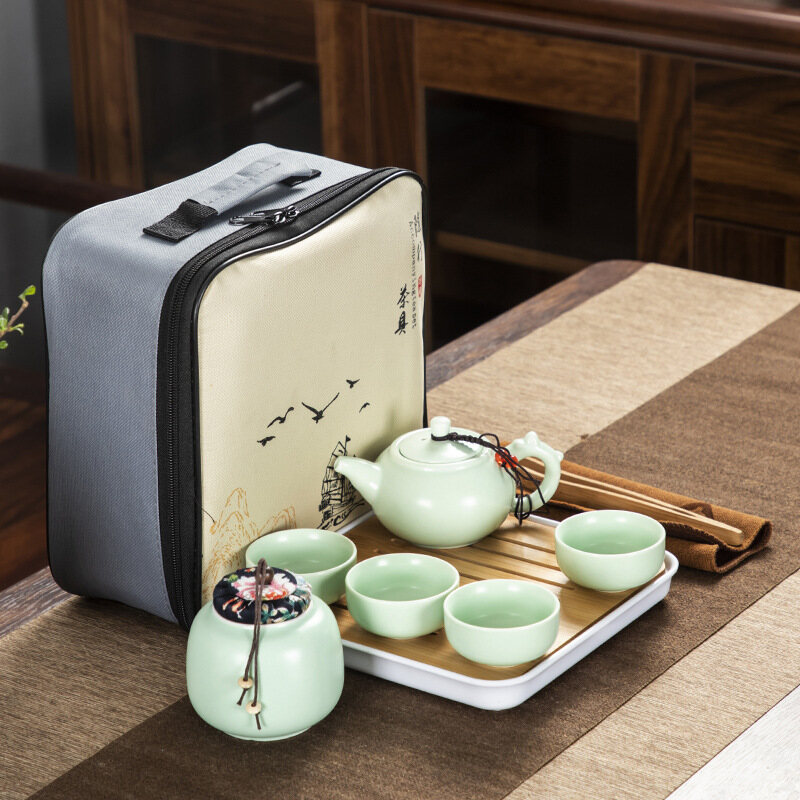 Gambar Travel Kung Fu Tea Set Dingyao Ceramic Teapot Teacup Tea Tray Portable Bag National Day Business Gift