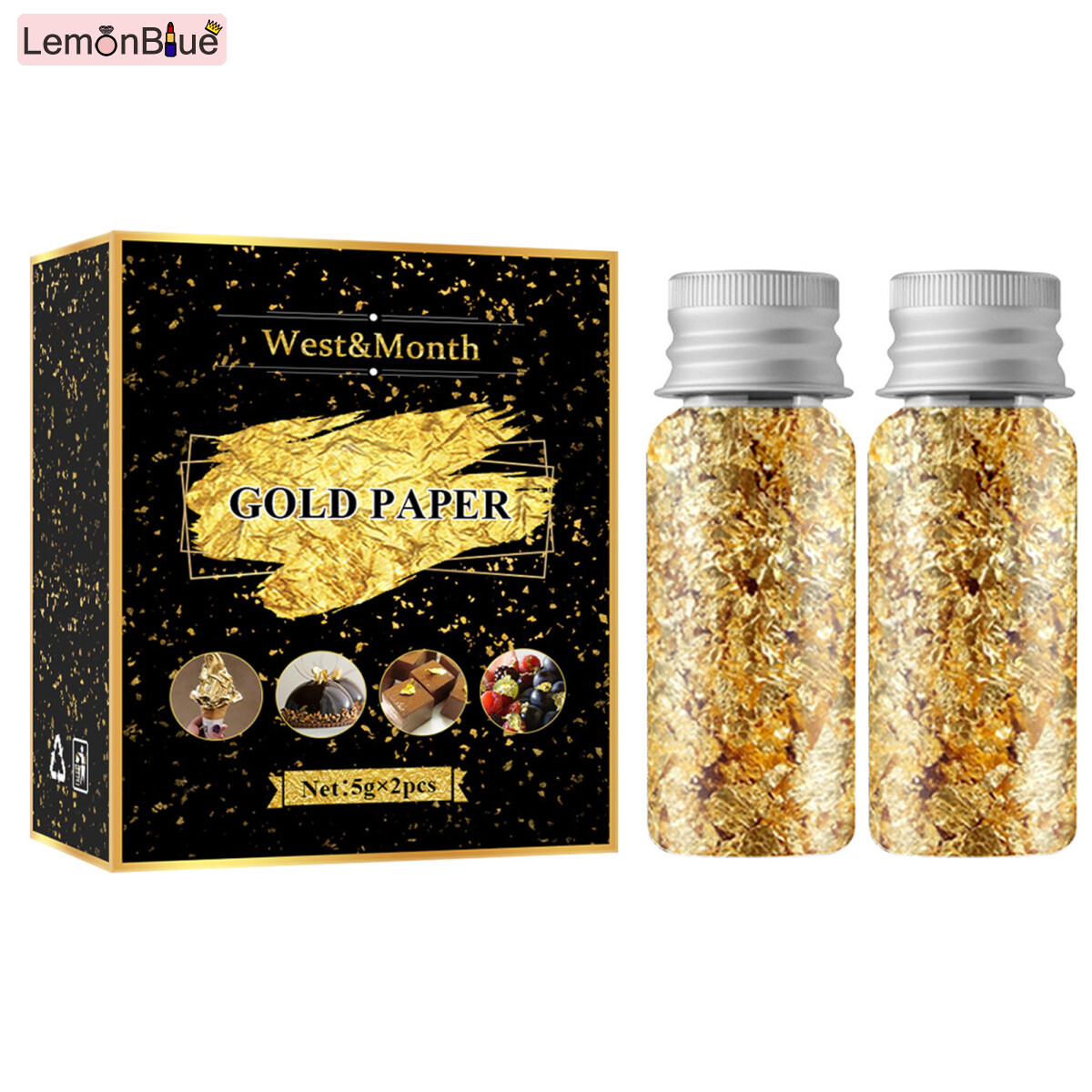 Gambar LemonBlue Gold Foil Flakes Nail Art Decoration DIY Crafts Nail Art Foil Decorative Paper Nail Decoration Tools Metallic Leaf for Nail Art Crafts Resin Jewelry Making