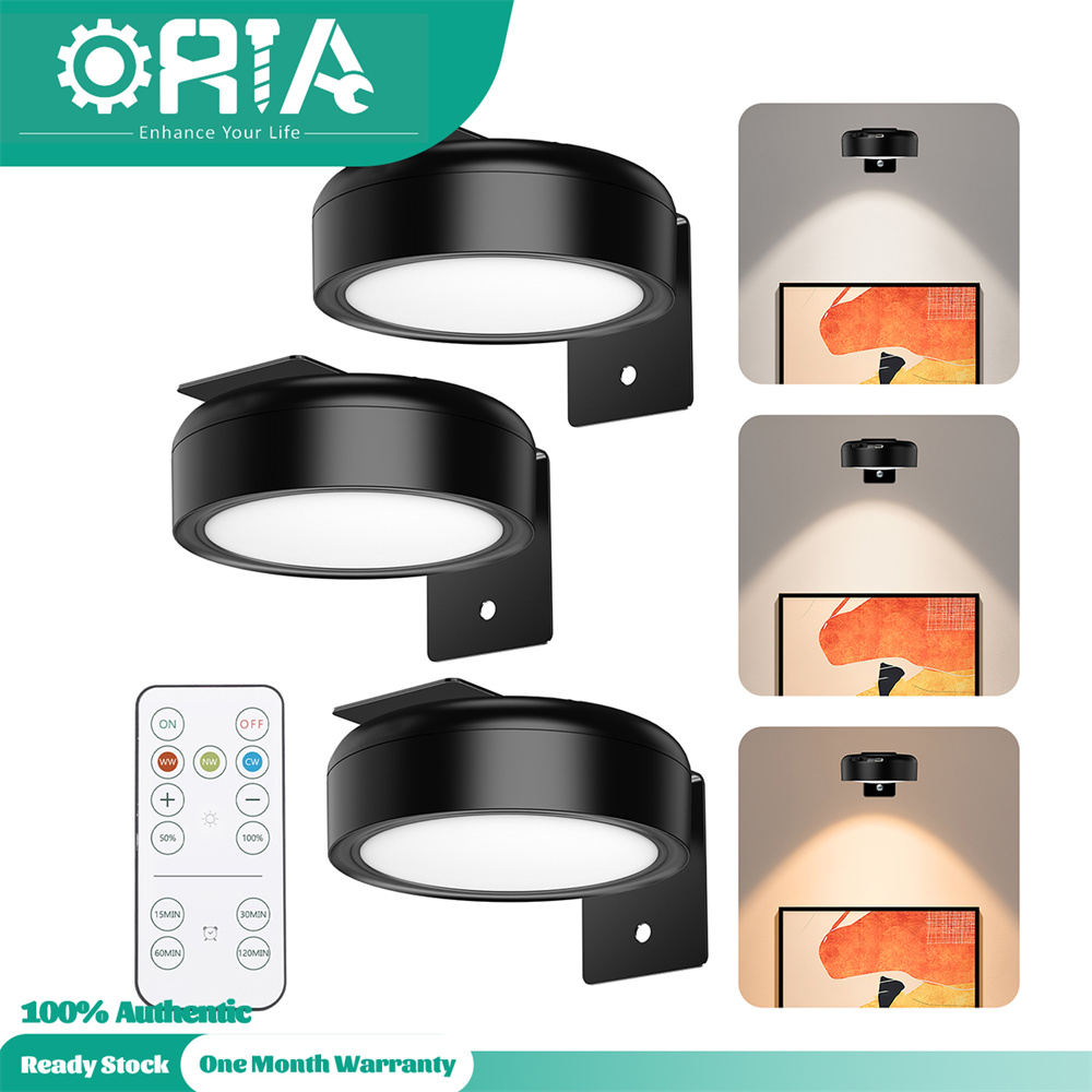 ORIA Rechargeable LED Wall Light with Remote 3 Light Colors 3 PCS Closet Night Lights Painting Light Art Lights for PaintingFrameGalleryDartboard Lights