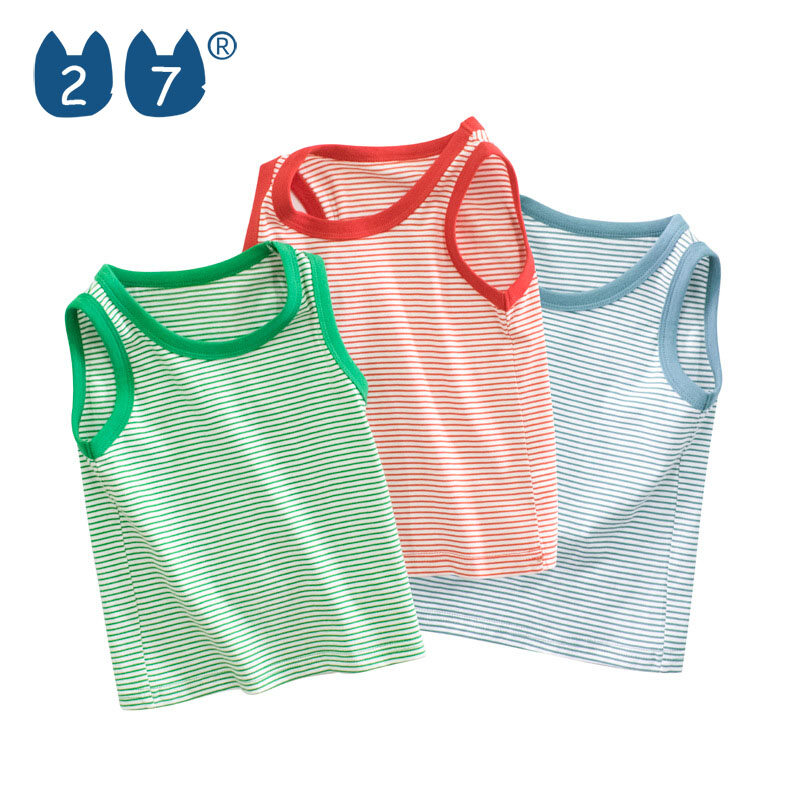 27Kids Store stripe Sleeveless vest Shirt Baby Boys Girls (1Y-8Y) pure cotton comfortable soft ราคา 152 บาท*ส่งฟรี