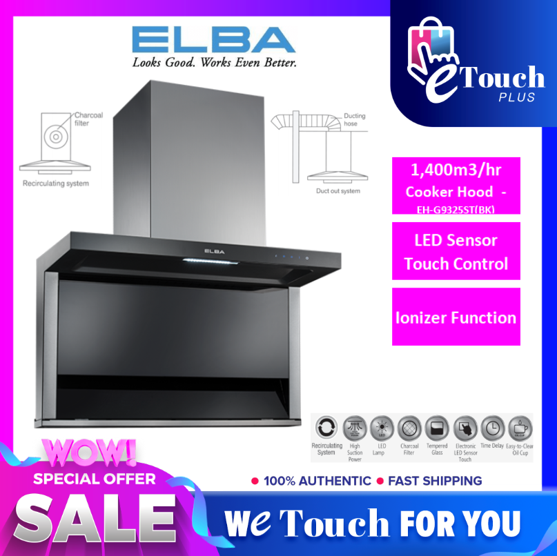 Elba Eh H9027st Ss 1400m3 High Suction Power Kitchen Cooker Hood With 2 Speed And Easy Clean Penyedut Asap Dapur Lazada