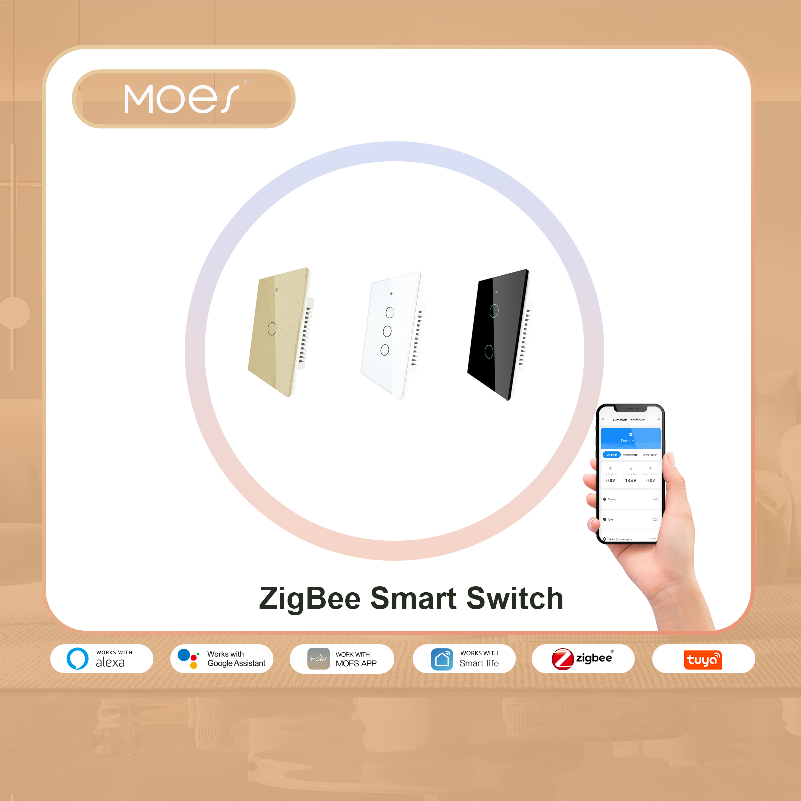 Công Tắc Đèn Thông Minh Cảm Ứng Tường ZigBee Có Trung Tính/Không Trung Tính, Tuổi Thọ Thông Minh Không Có Tụ Điện/Tuya Hoạt Động, Với Alexa,Hub Yêu Cầu