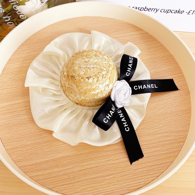 Kakaoppa Pet Cap Little Fragrant Wind Flower Straw Cap Adjustable Strap Woven Straw Decorative Hat