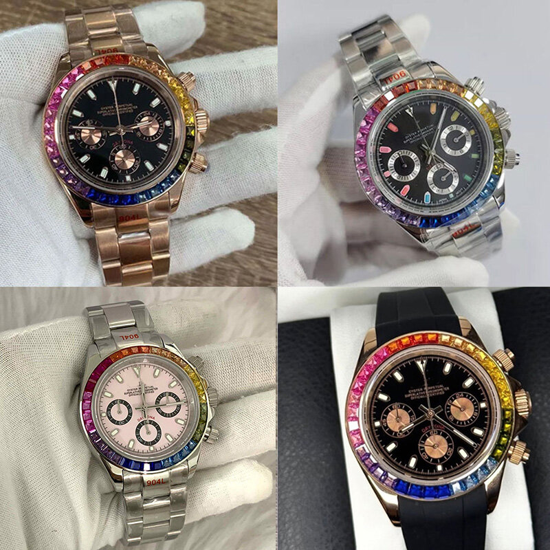 40mm Men Quartz Watch Colored Stone Bezel Sapphire Class Chronograph Modified Waches with VK63 Movement ราคา 2,968 บาท*ส่งฟรี
