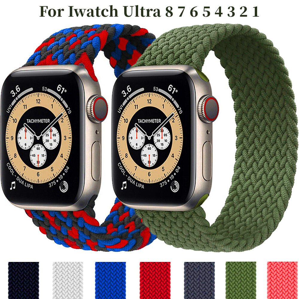 2022 bện Solo loop nylon vải Dây đeo cho Apple xem siêu ban nhạc 49mm 45mm 44mm 41mm 40mm 38mm 42mm Vòng tay co giãn cho Apple Watch Dòng 9 8 7 6 SE 5 4 3