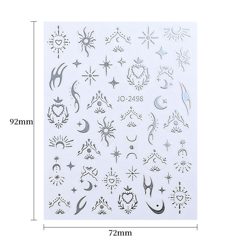 BORN PRETTY 3D Silver Star Moon Celestial Sun Nail Sticker Y2K Metallic