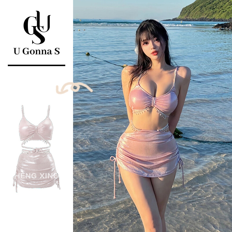 Bộ đồ bơi hai mảnh trang phục đi biển Áo Tắm Phụ Nữ Sexy nâng Đệm 3 Mảnh 2024 phong cách mới Với Bìa Lên V Cổ cạp cao không tay Dễ Thương Thời Trang Căng Ra Lấp Lánh