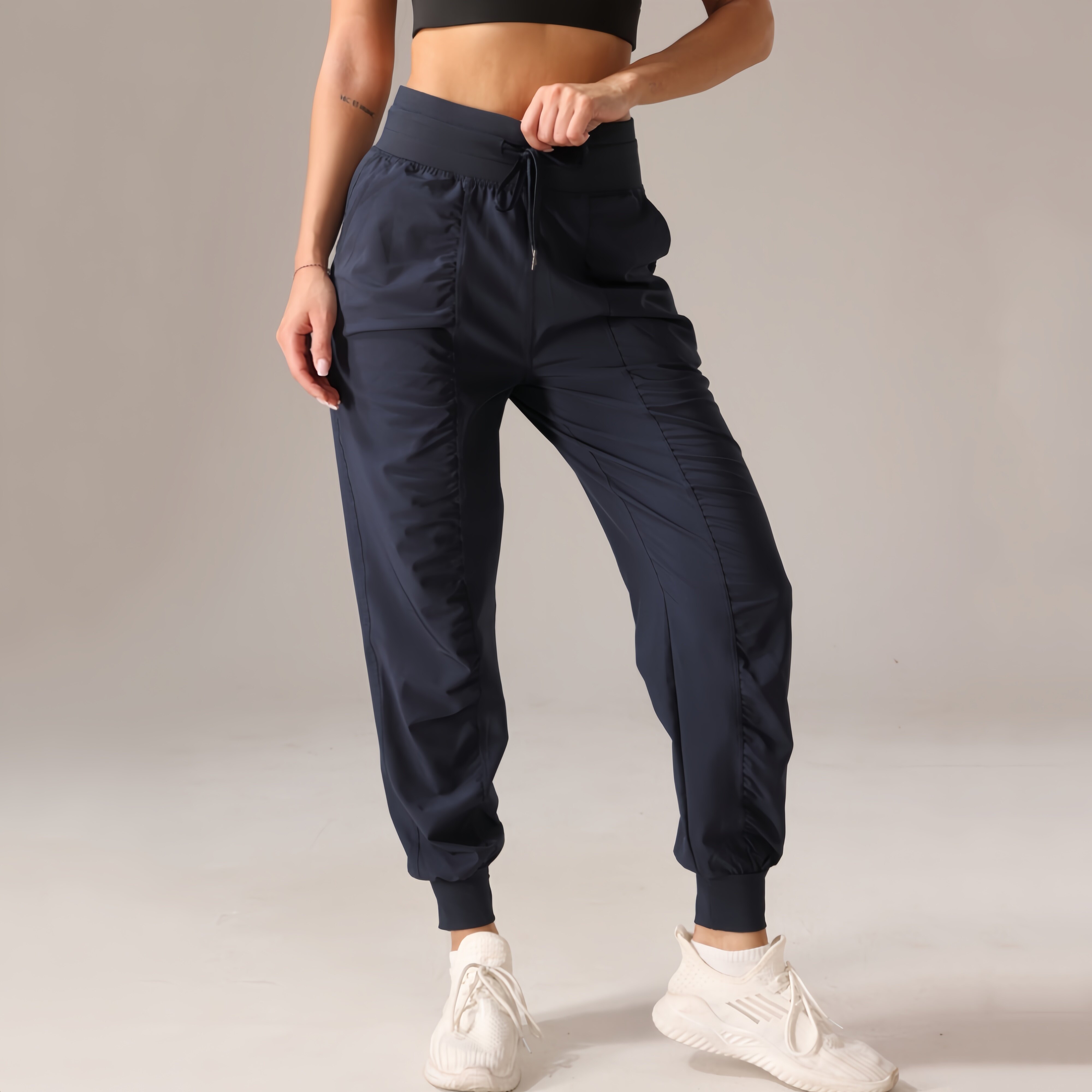 Fabric Drawstring Running Sport Joggers Women Quick Dry Athletic Gym Fitness Sweatpants with Two Side Pockets - 4