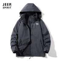 Jeep Spirit สีทึบแจ็คเก็ตกันน้ำทนทานต่อการฉีกขาดสำหรับฤดูใบไม้ผลิและฤดูใบไม้ร่วงใหม่กลางแจ้งชั้นเดียวสูทปีนเขาแบบบางกันลมและระบายอากาศได้แจ็คเก็ตเสื้อฝนคู่เสื้อโค้ทลำลอง
