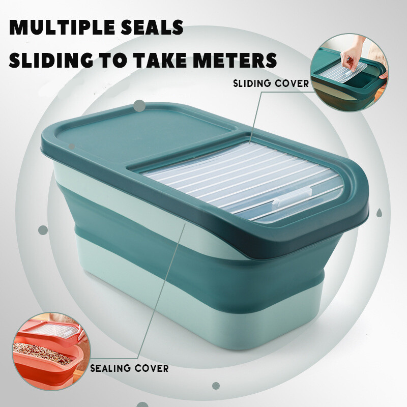 Gambar 10kg Rice Bucket Foldable Rice Storage Box Large capacity Grain Storage Bucket Insect proof Sealed Bucket