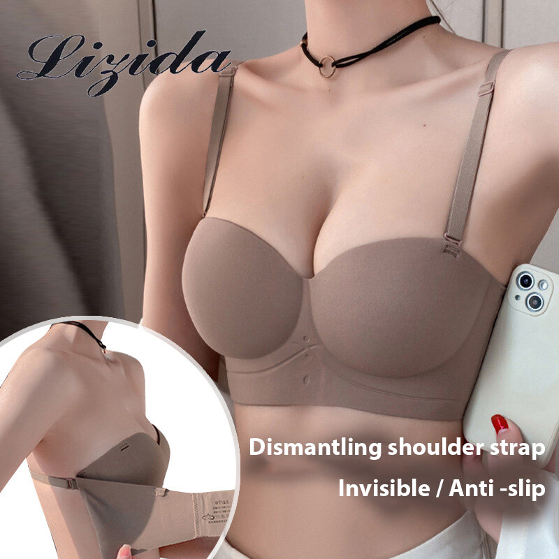 Lizida Women's Strapless Invisible Bra Without Steel Ring One Size  Underwear With Transparent Straps