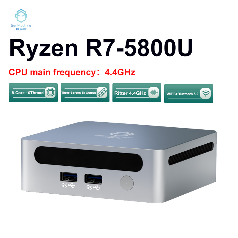 GenMachine New Mini PC AMD Ryzen 7 5800U Windows11 8 Cores 16 Threads DDR4 3200MHz Max 64GB RAM 4TB SSD WIFI6 BT5.2 Support Three Screen 4K HD Output Mini Desktop Office Computer 1 Year Warranty ราคา 9,130 บาท*ส่งฟรี