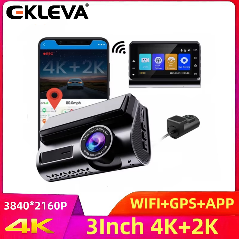 EKLEVA 3” 4K +2K 2160P Dash Cam Dual Lens Ultra HD Real Car DVR Camera WIFI Rear View Night Vision WDR Video Recorder 24H Parking ราคา 2,552 บาท*ส่งฟรี