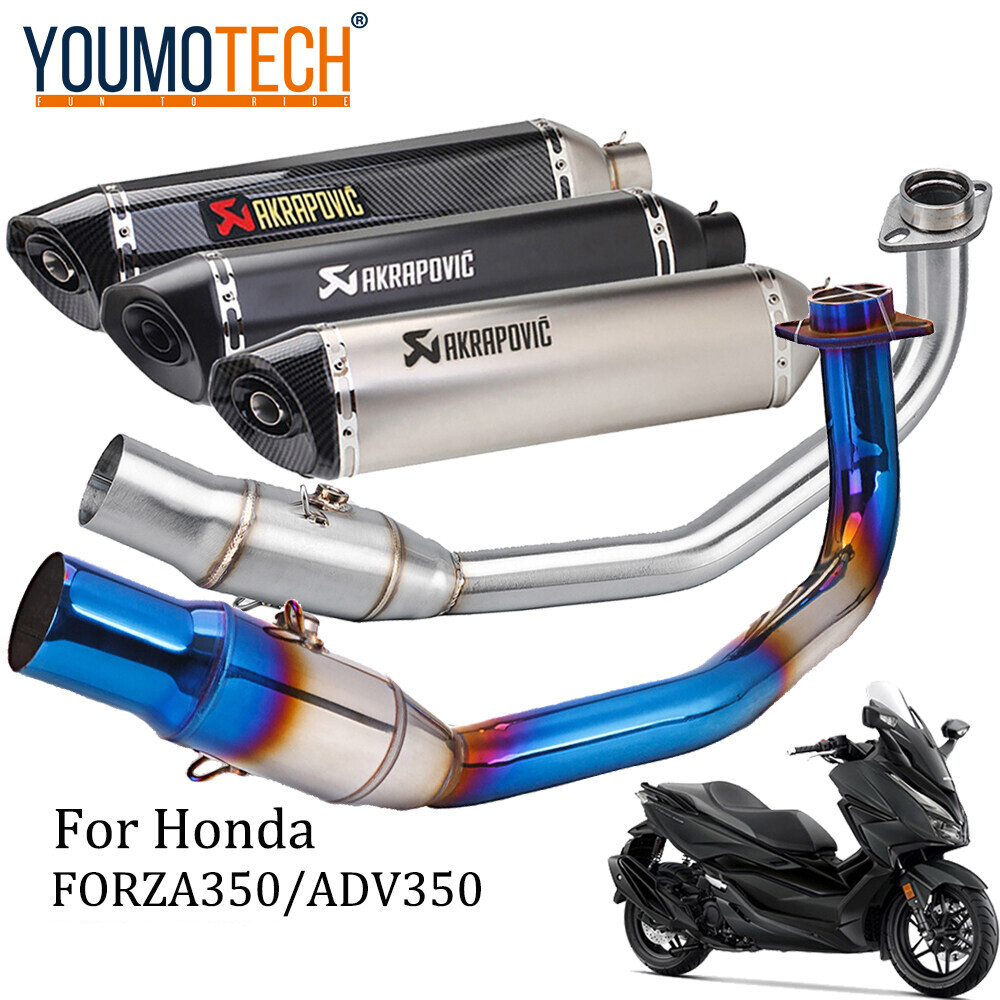For Honda Forza 350 NSS350 ADV350 2021-2025 Motorcycle Full Exhaust System Escape Moto Modify Front Link Pipe With Muffler Carbon fiber Forza350 nss 350 ADV 350 ราคา 1,265 บาท*ส่งฟรี