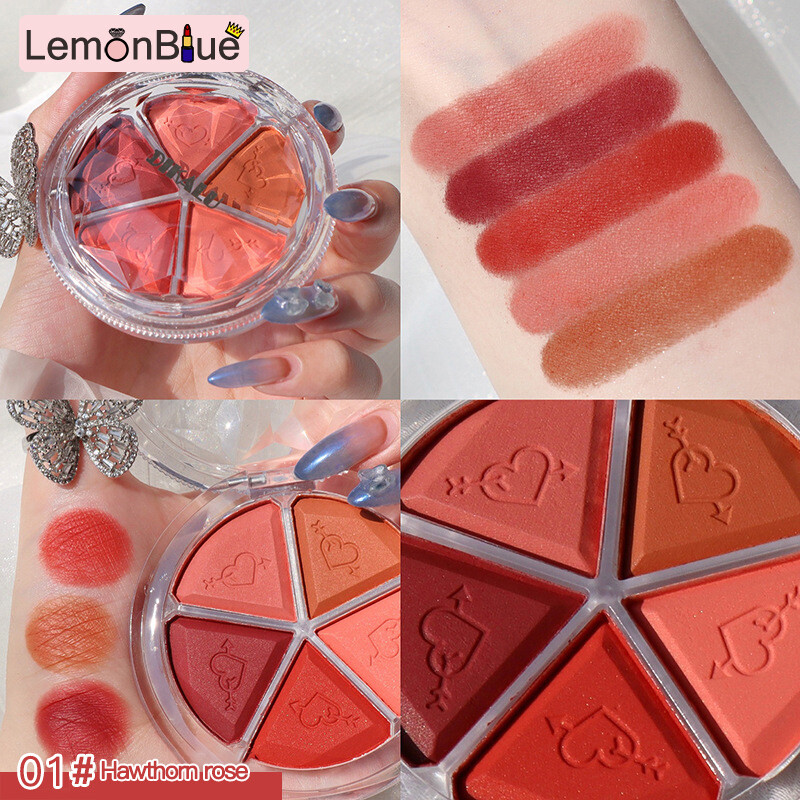 Gambar LemonBlue [La vis]?Ready Stock?Five color Petal Blush Eyeshadow Bean Paste Earth Matte Pearlescent Lazy Eyeshadow Palette High Color Reproduction