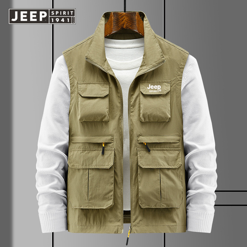 JEEP SPIRIT Spring and Autumn Outdoor Mountaineering Photography Waistcoat Loose Large Size Sleeveless Quick-drying Breathable Multi-pocket Waistcoat Cross-border Vest Tide