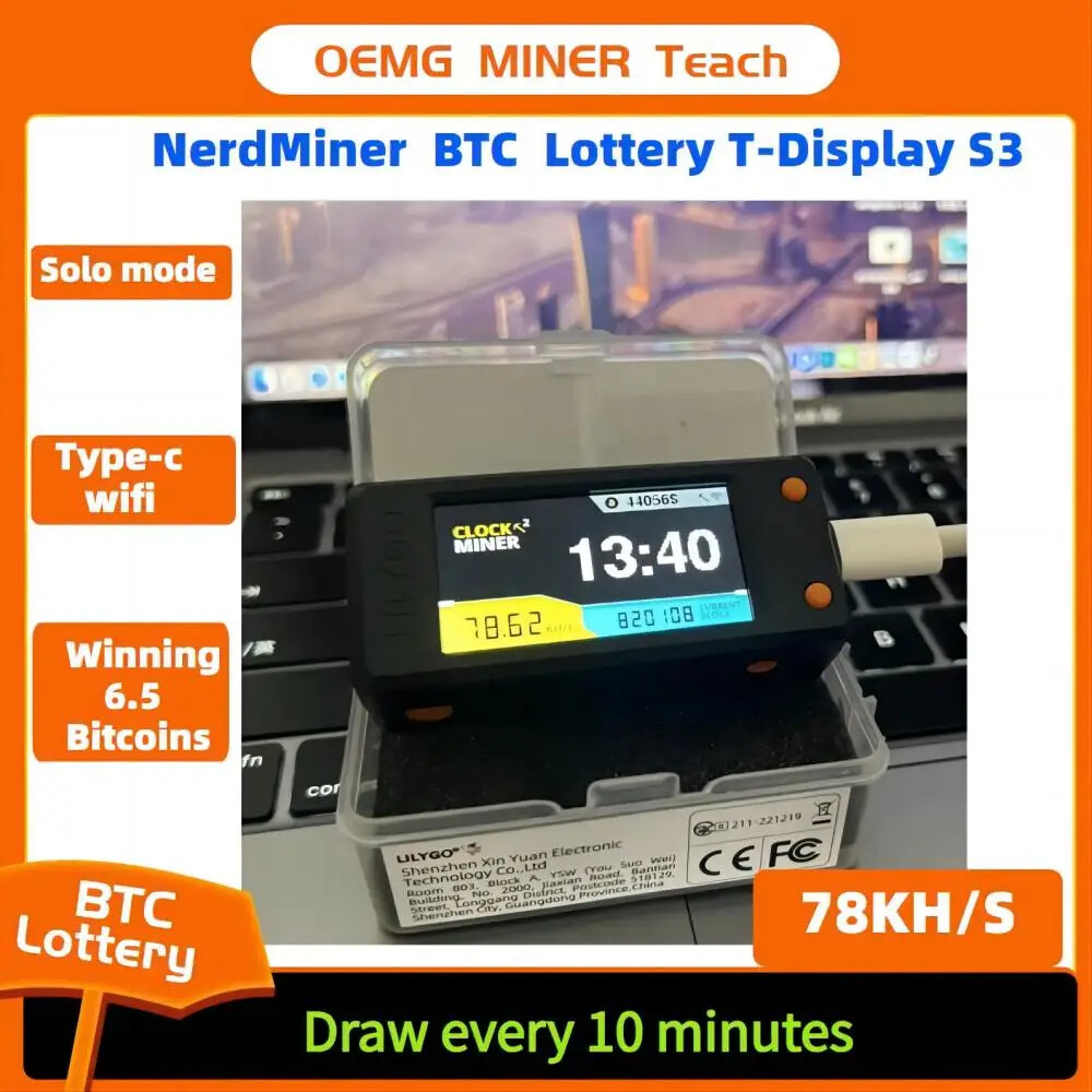 Chính thức nerdminer V2 78khs t-display S3 Bitcoin Solo Xổ Số thợ mỏ 78kh/S hashrate nerd thợ mỏ Mini BTC xổ số máy