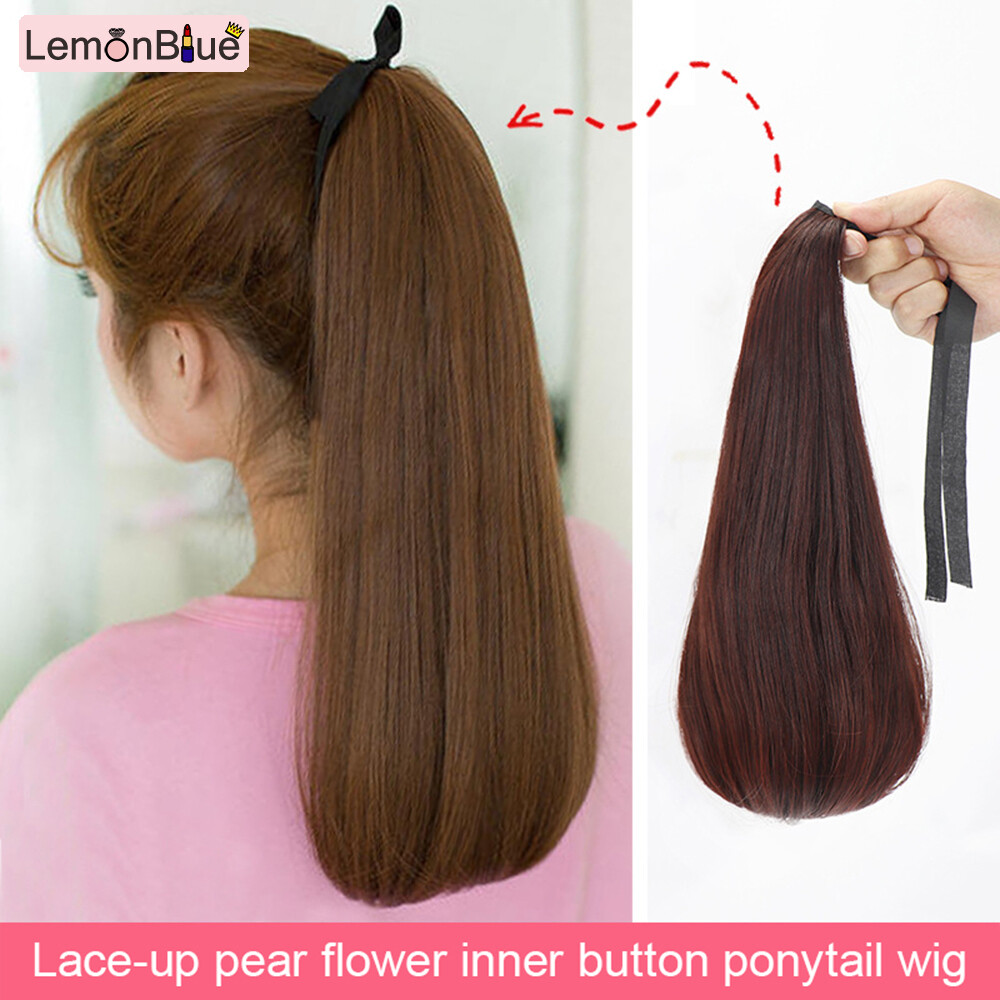 Gambar LemonBlue Ponytail Wig Straight Hair Medium Long Fluffy Wig Piece for Women Elegent Natural Seamless Fake Hair Invisible Hair Replacement Personalized Hair Accessories Hair Replacement
