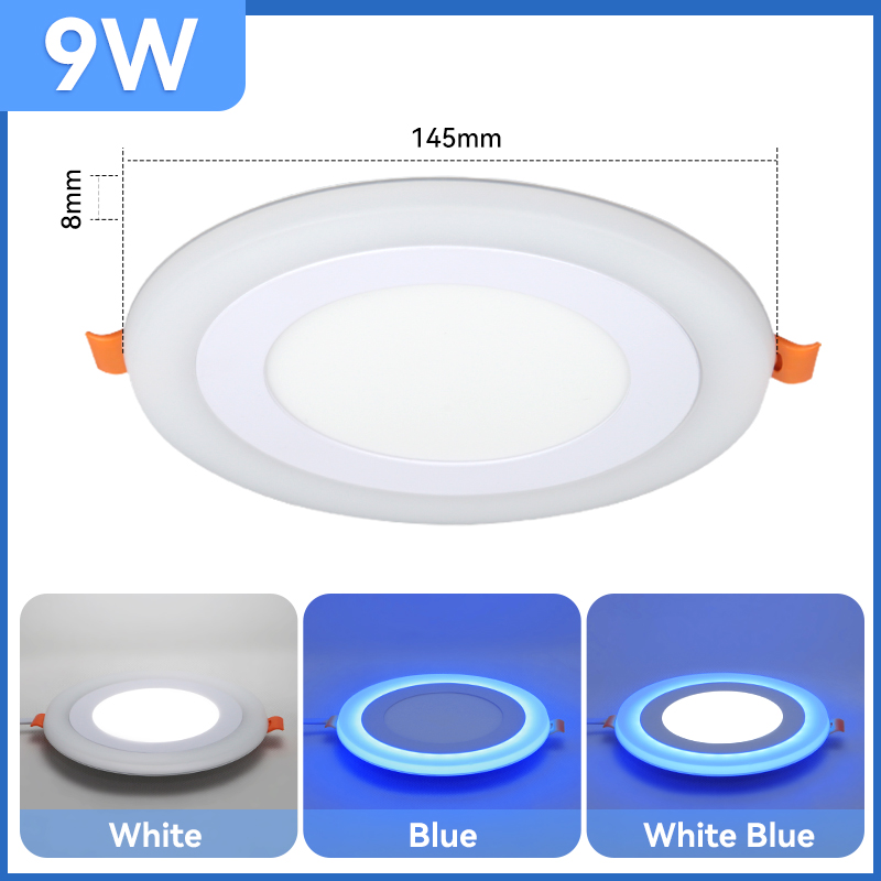 CHENBEN ไฟดาวน์ไลท์ติดเพดานแบบฝัง LED 2 สี ไฟดาวน์ไลท์บางเฉียบ สีฟ้า+ขาว 2 สี ไฟสี่เหลี่ยมกลม สำหรับบ้าน ห้องนอน ในร่ม สำนักงาน ร้านอาหาร ไฟคริสต์มาส