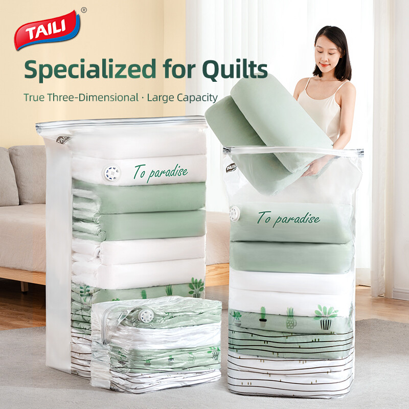 TAILI Vacuum Storage Space Saver Bags Jumbo Cube, Blossom, Compressing By Sitting No Tools, Extra Large Vacuum Bags For Beddings, Comforters, Quilts, Pillows, Clothes, Free Up 80% Space ราคา 48 บาท*ส่งฟรี