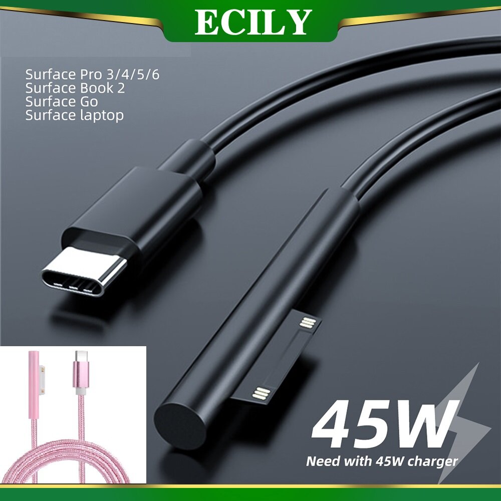 Ecily bộ nguồn loại usb-c sạc nhanh cho dây microsoft surface pro 7 3 4 5 6 15v 3a pd bộ sạc máy tính bảng cáp cho bộ chuyển đổi