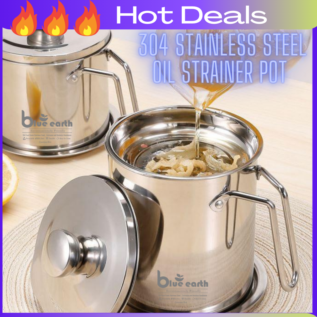 Gambar Ready Stock 1.6L 304 Stainless Steel Oil Pot Food Storage Kitchen Storage Container Steel Oil Pot With Filter Strainer oil filter pot kitchen oil container stainless steel oil filter pot