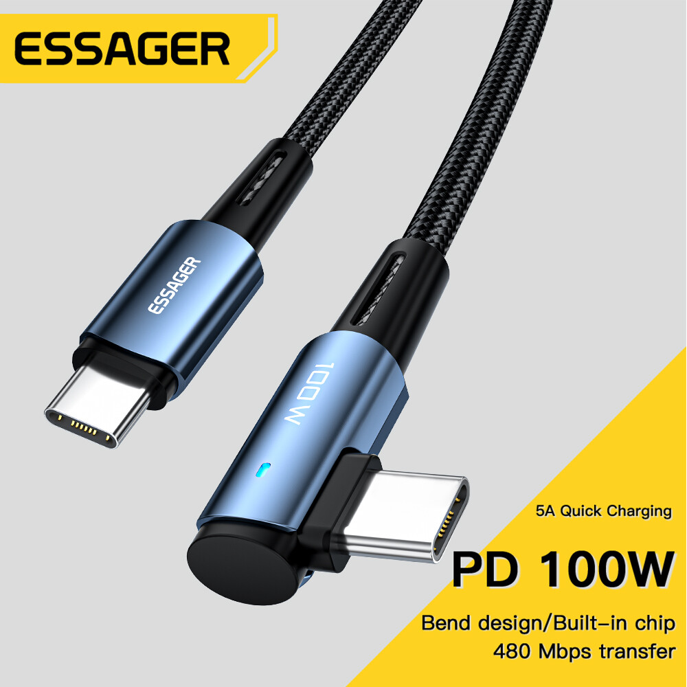 Essager Cáp Type-C Sang Type-C Khuỷu Tay 5A PD 100W Cho Huawei Samsung Xiaomi Mi Cáp Type C Sạc Nhan