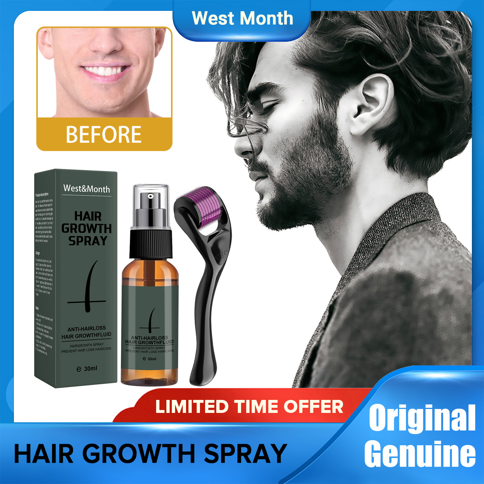 West month dầu mọc râu cho nam bình xịt mọc tóc dầu mọc râu nhanh kèm bộ lăn bộ dụng cụ mọc râu nhanh tinh chất dưỡng râu cho nam bình xịt dầu dưỡng râu giúp râu dày hơn dưỡng ẩm