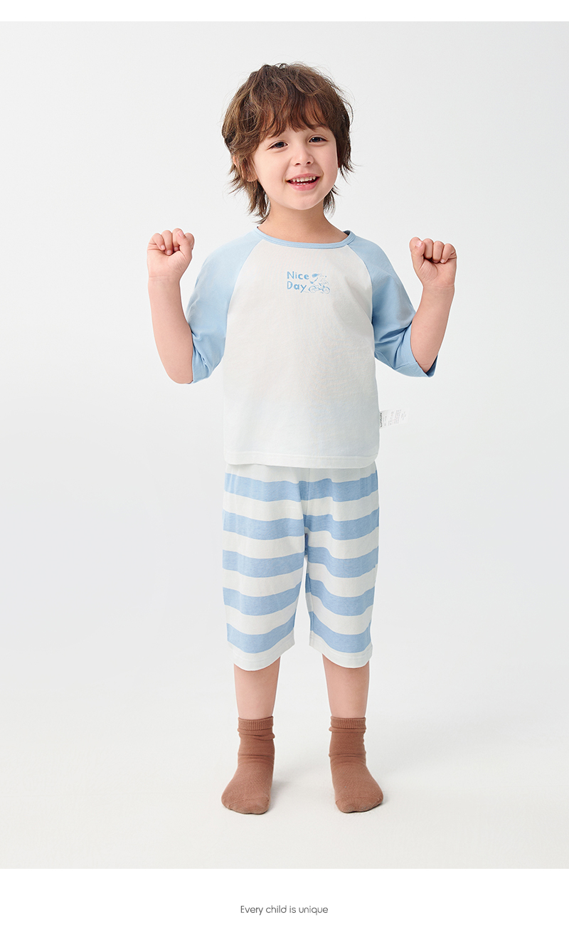 balabala Children Pajama Set Summer Thin Air Conditioning Clothing For Boy And Girl Home Clothing Little And Big Kids Parentchild Matching