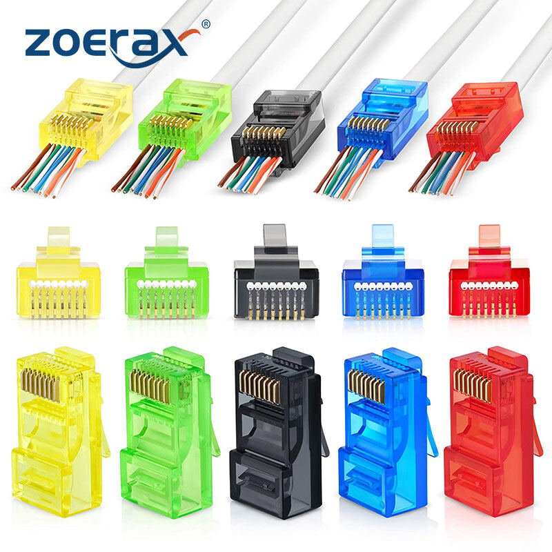 Zoerax đầu nối rj45 cat6 nhiều màu sắc, màu sắc các loại, đầu cắm mô-đun ez để uốn cho cáp mạng utp cứng hoặc mắc