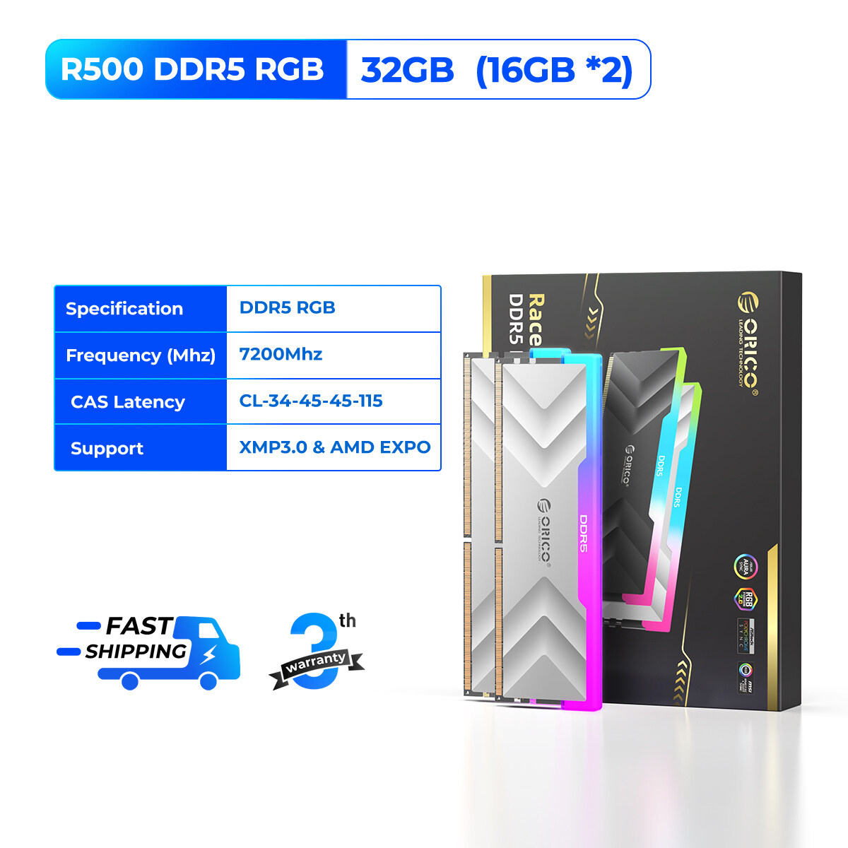 ORICO RGB DDR5 RAM 6000/6400/7200MHz 16GB/32GB Hỗ trợ Intel AMD CL-32-39-39-102 chơi trò chơi cho má