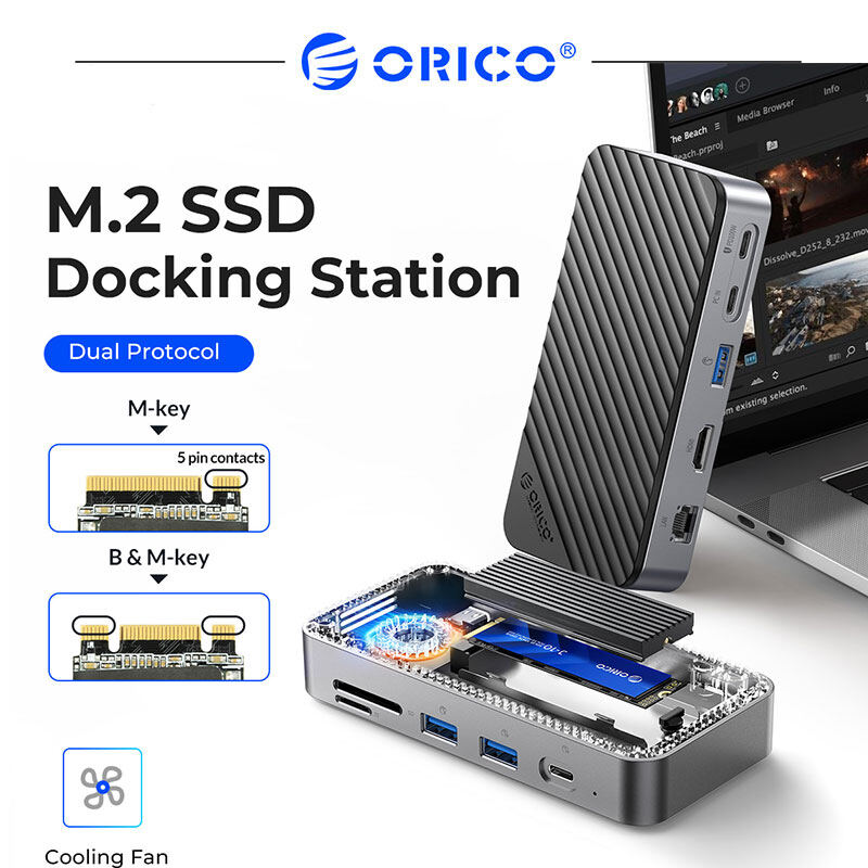 ORICO Docking Station with M.2 SSD Enclosure USB C 10Gbps PD 100W RJ45 SD/TF 4K 10 in 1 Dock Station for Laptop Macbook Pro