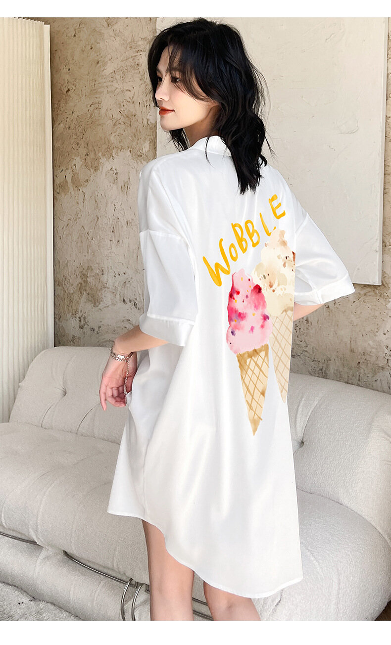 Váy ngủ nữ Cho Phụ Nữ, V-Cổ Cài Cúc Voan Phim Hoạt Hình Mùa Hè Mỏng Ngủ