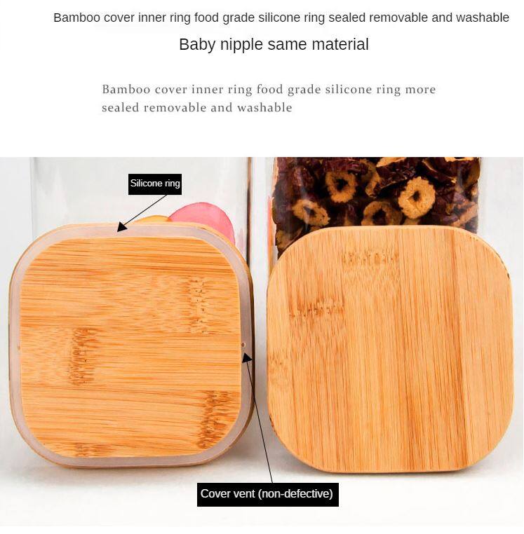 Barattolo in vetro quadrato con coperchio ermetico in bambù_voghion.com