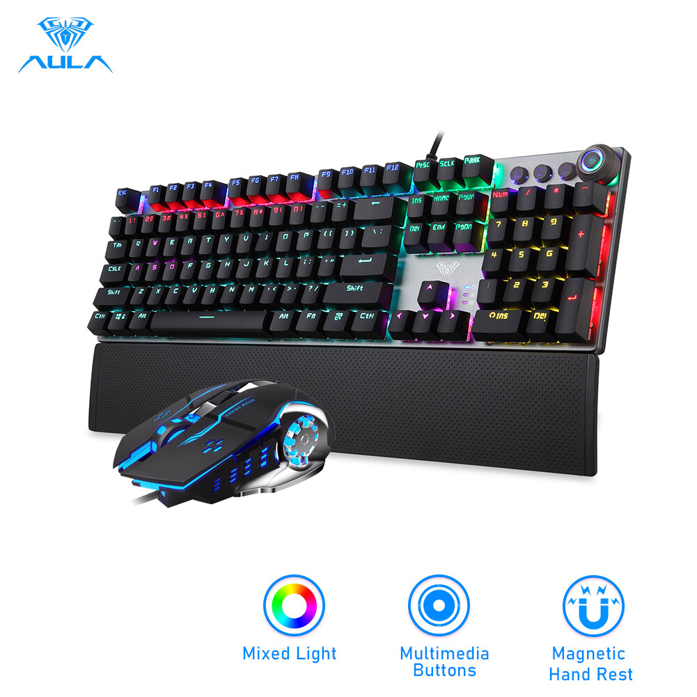 Combo Chuột Và Bàn Phím Chơi Game Cơ AULA Công Tắc Màu Đen/Xanh Dương Cho Máy Tính Xách Tay Chơi Game(F2088 + S20)