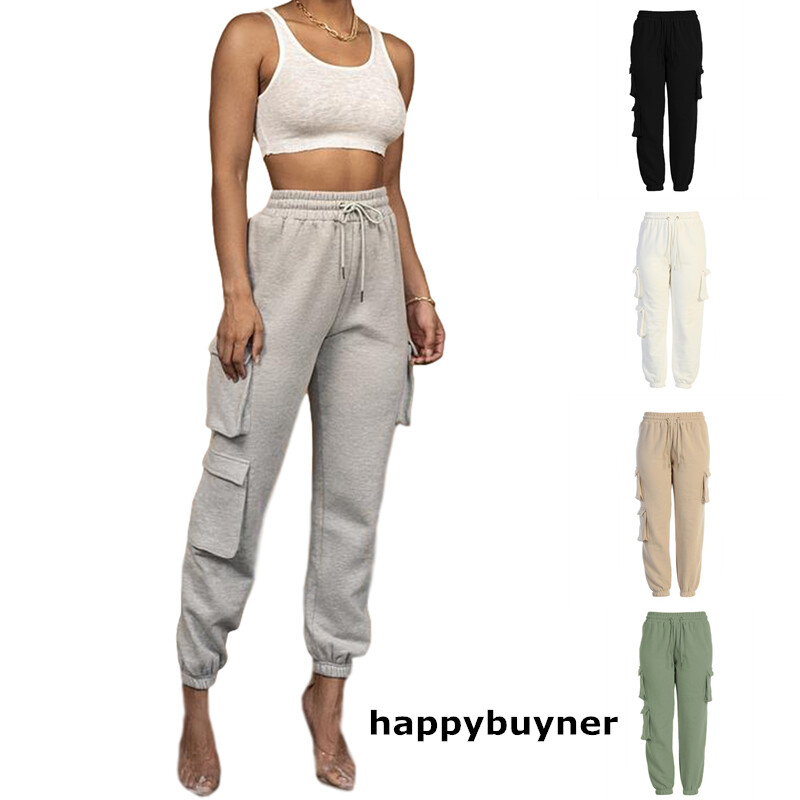 Quần Cargo Dây Rút Happybuyner Cho Nữ, Quần Chạy Bộ Hip Hop Dây Rút Nhẹ, Có Túi, Màu Trơn