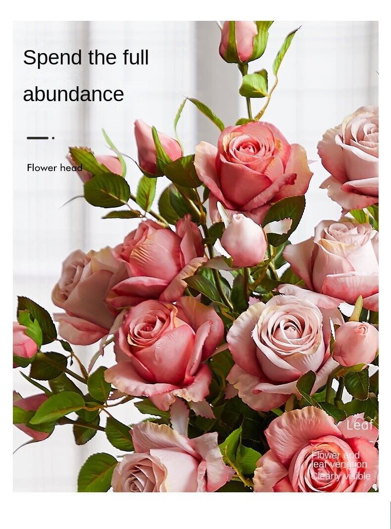 Fake rose flower artificial flower decoration bouquet living room high-end decoration vase flower arrangement desktop small ornaments plastic flowers