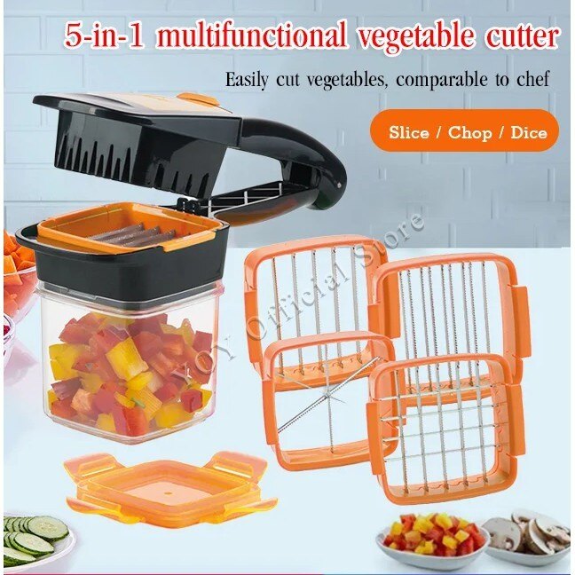 Gambar 5 in 1 multifunctional vegetable cutter Press type fruit and vegetable chopper gorich