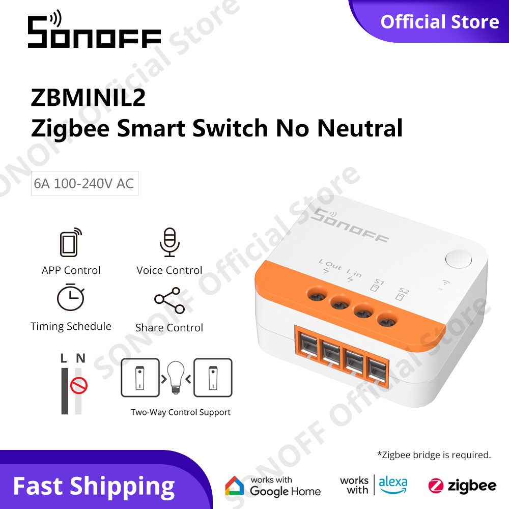 Sonoff zbminil2 zigbee 3.0 công tắc thông minh không cần dây trung tính công tắc zigbee thông minh điều khiển hai chiều công tắc lửa đơn ewelink điều khiển bằng ứng dụng alexa điều khiển bằng giọng nói hoạt động với sonoff zbbridge-p, zbdongle-p